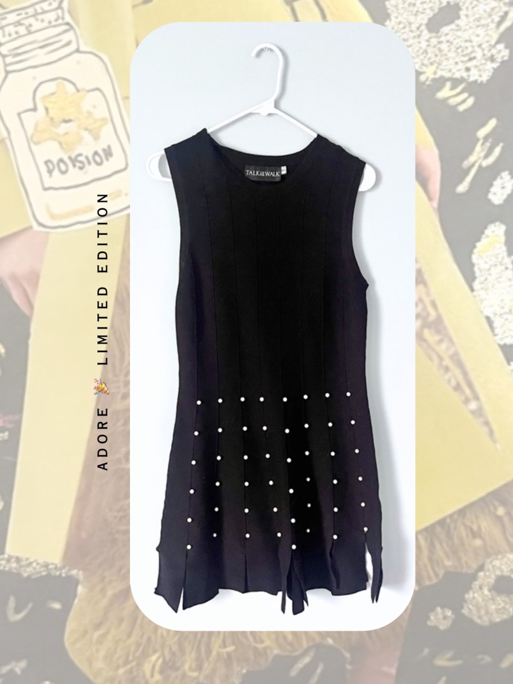 🎉Adore Sleeveless Black Mini Carwash Dress with Embellished Pearls